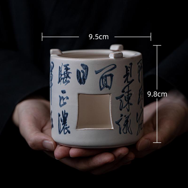 Tea Boiling Set In A Stove Candle Alcohol Stove Tea Warmer Vintage Rough Ceramic Rattan Teapot