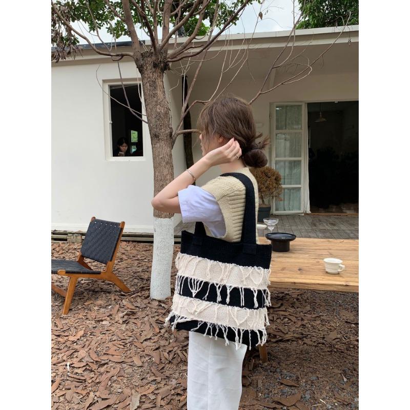 Vintage Knit Bag Braided Bag Fringe Fashion Girls Superior Sense Shoulder Bag Handbag Shopping Bag