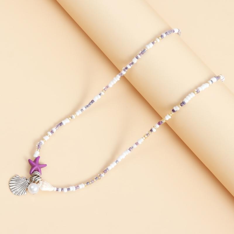Beautiful Bohemian Starfish Pendant Necklace Colorful Bead Choker Adjustable Neck Chain Jewelry for Women and Girls