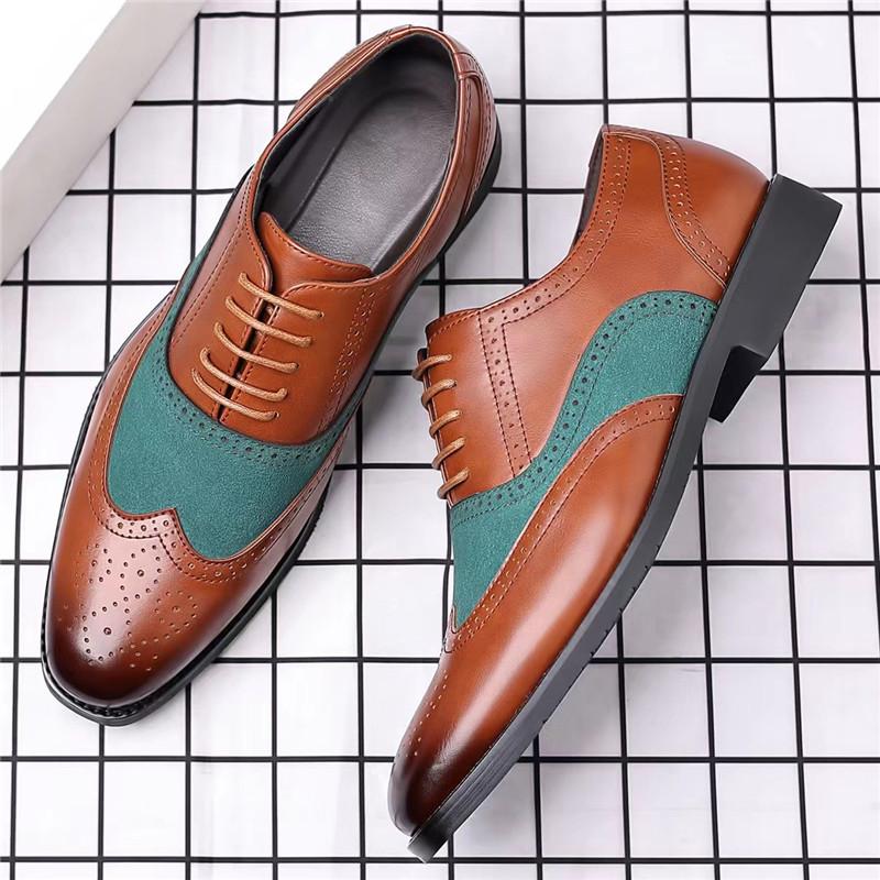 Fashion Retro Fashion New Men's Pointed Mixed Color Lace Up Leather Oxford Shoes Designer Formal Wedding Prom Dress Homecoming Footwear