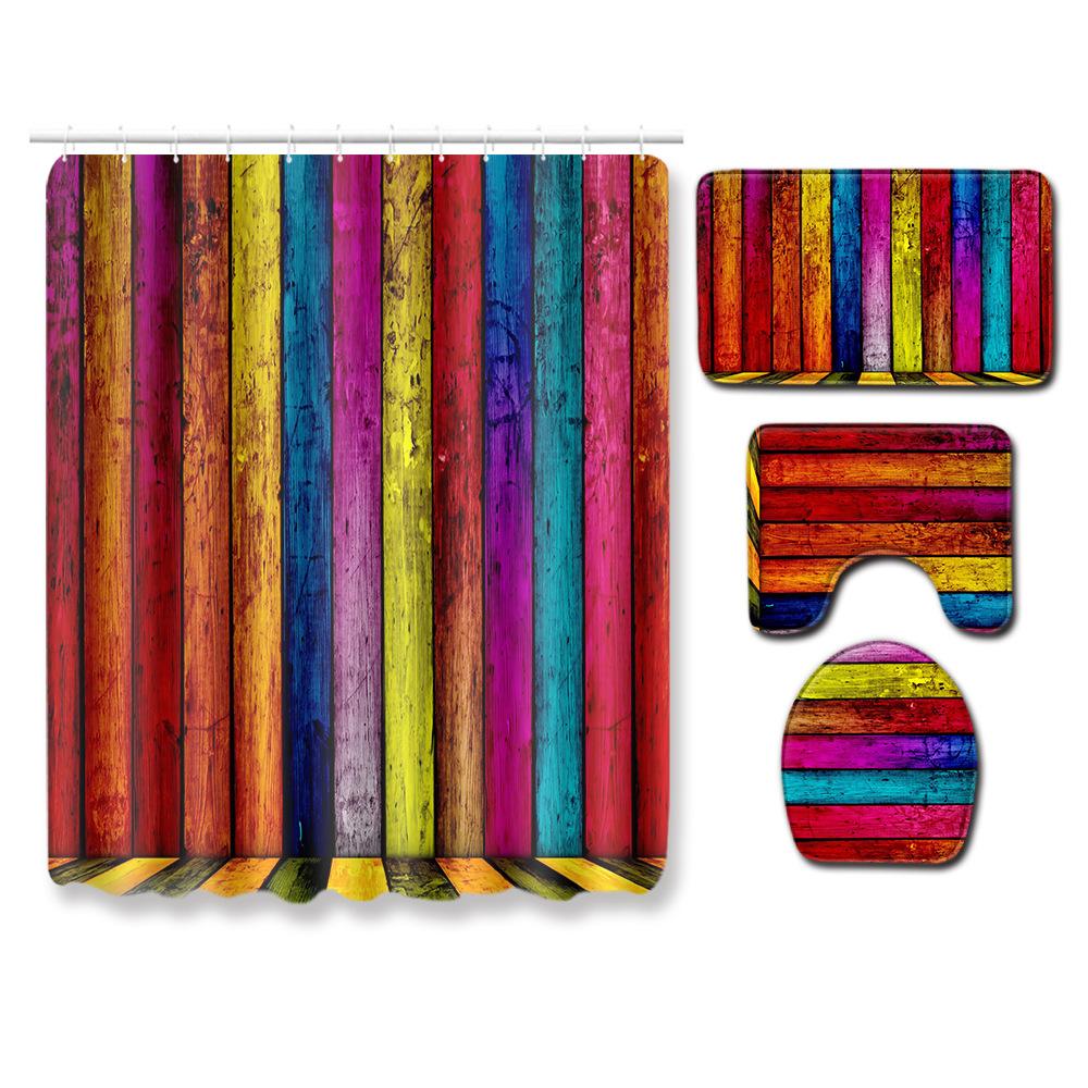 

3D Tree Grain Wood Grain Bathroom Set Shower Curtain Toilet Floor Mat Explosion Shower curtain + 45 * 75 three-piece set