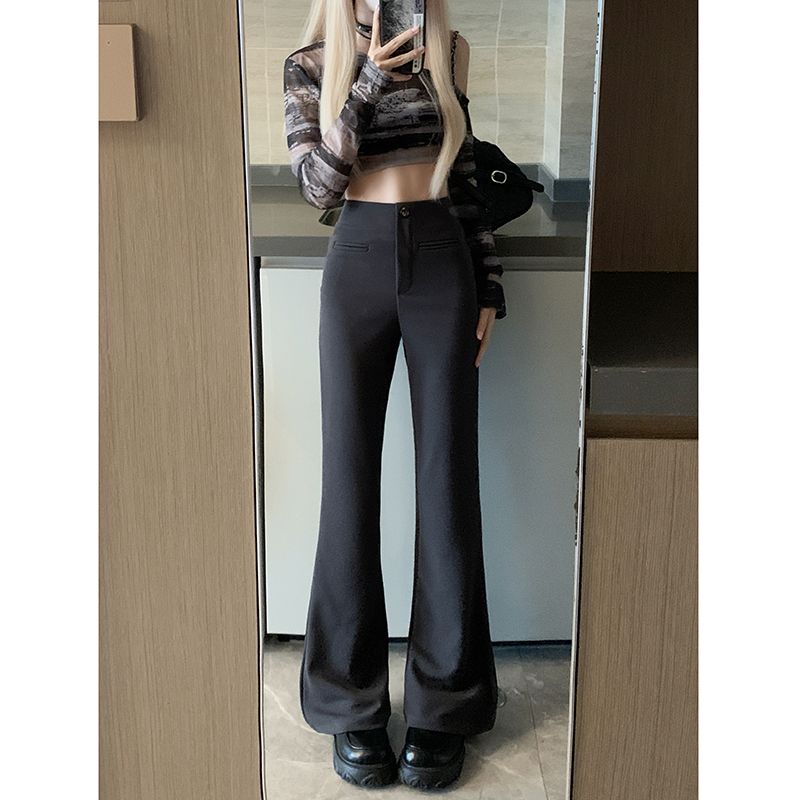 

Kumikumi High-Grade Temperament Solid High Waist Casual Pants Women Autumn Slim fit Slimming Versatile Bootcut Trousers Trousers Gray L