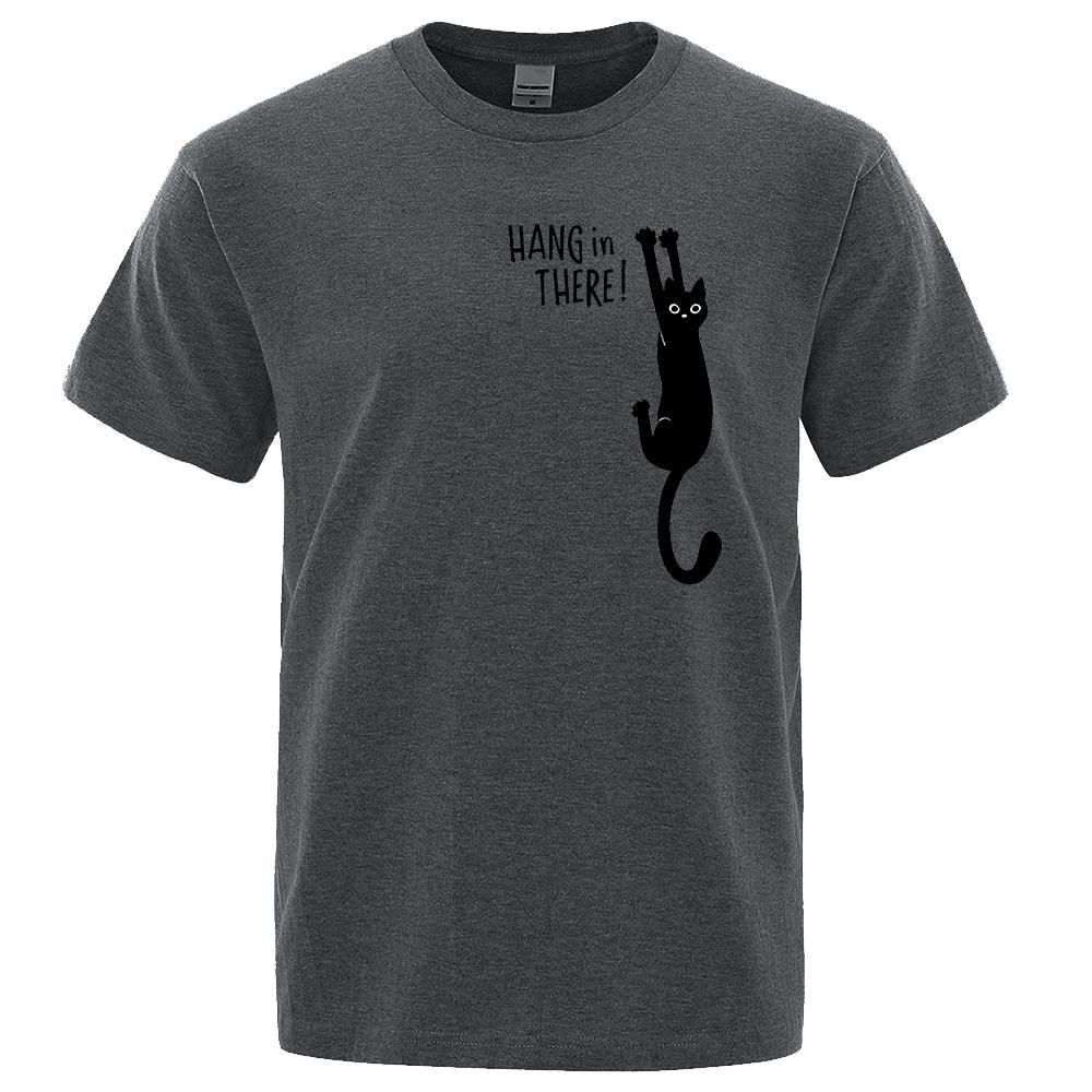 Summer T-shirt for Male Funny Cat Printed Hang in Here Cute T-shirts Men Cotton Short Sleeve Top Tee Shirts Casual O-Neck Tops