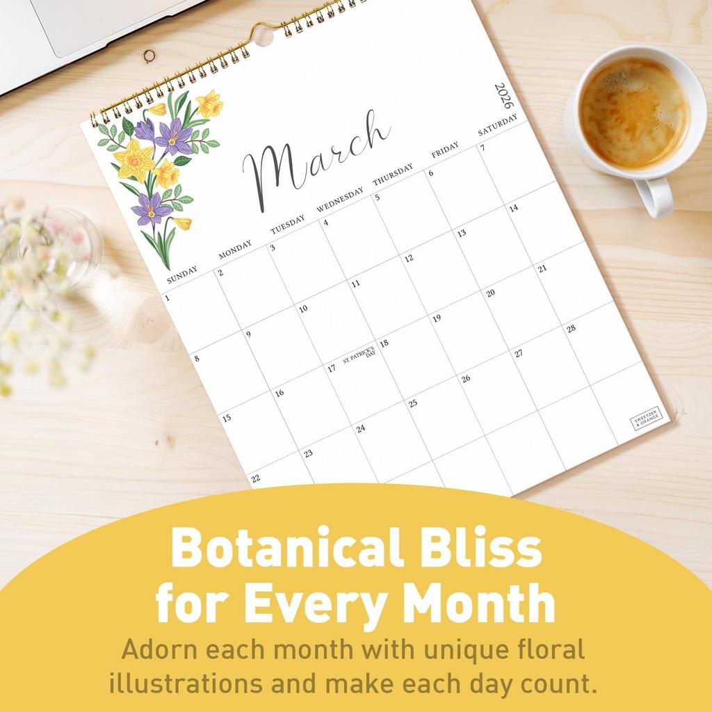 S&O Twelve Flowers 18 Month Wall Calendar 2026-2027 for Home - Tear-Off Monthly Calendar January 2026-June 2027 - Academic Wall Calendar - Hanging