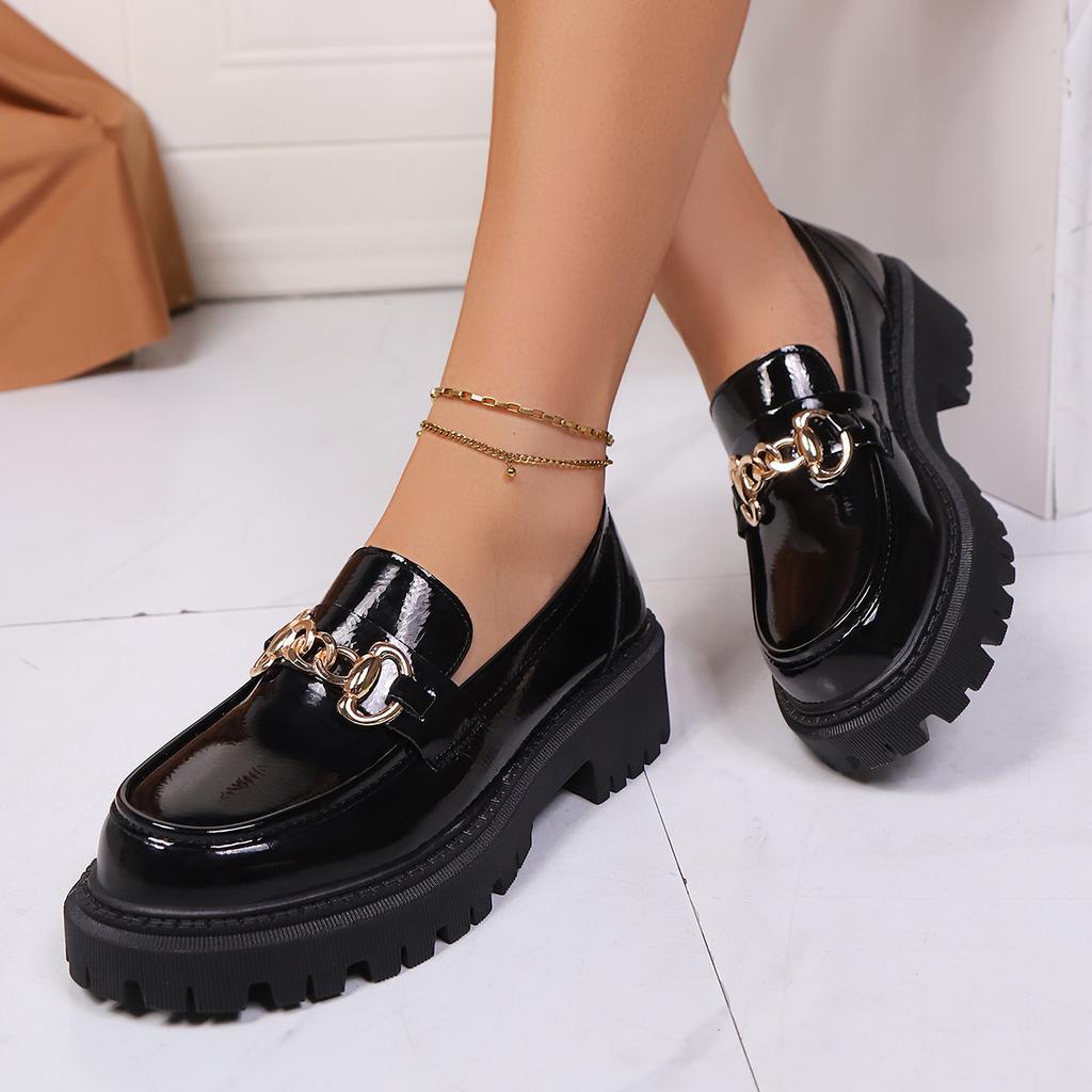 Small leather shoes women's British patent leather one-pedal loafers 2025 spring new single shoes soft-soled women's shoes