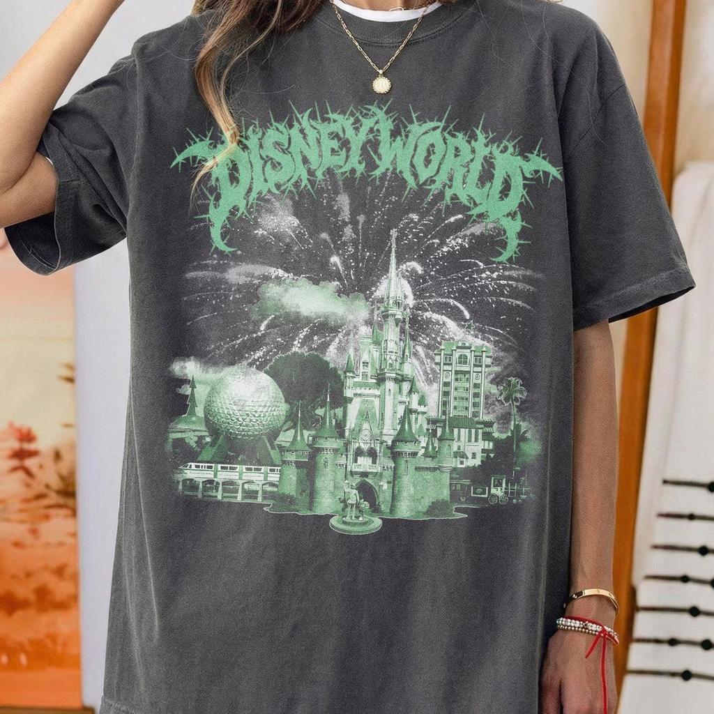 Theme Park Metal Shirt, Cartoon Goth Punk Tee, Deathmetal Halloween Graphic, Vintage Theme Park Gift