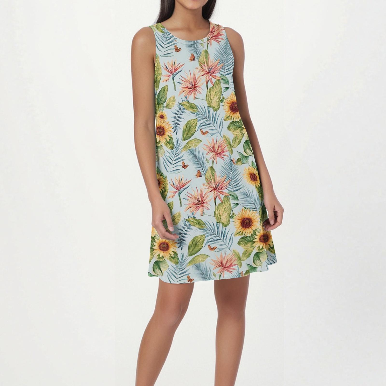 

Summer Dresses for Women 2026 Sleeveless Floral Print Sundresses for Women 2026 Lightweight Summer Dress Casual A Line Summer Dresses XL