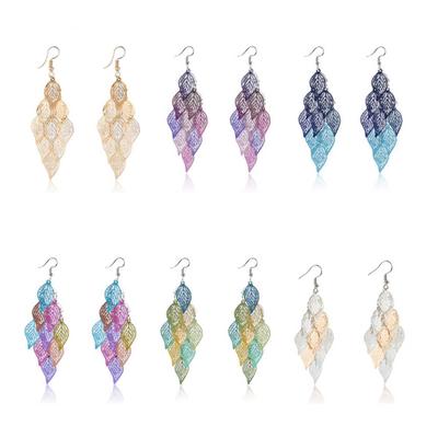 Lady Colorful Multi Layers Hollow Leaf Elegant Hook Earrings Jewelry Decor