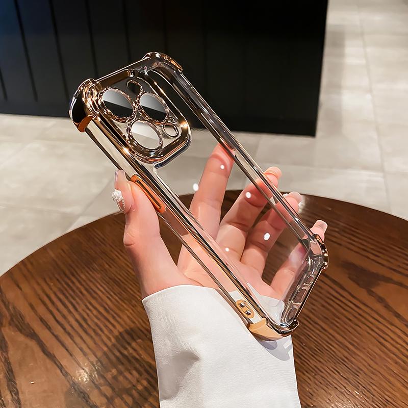 Luxury Plating Clear Shockproof Phone Case For iPhone 12 13 14 15 16 Pro Max Plus XS XR X Transparent Acrylic Anti-Shock Cover