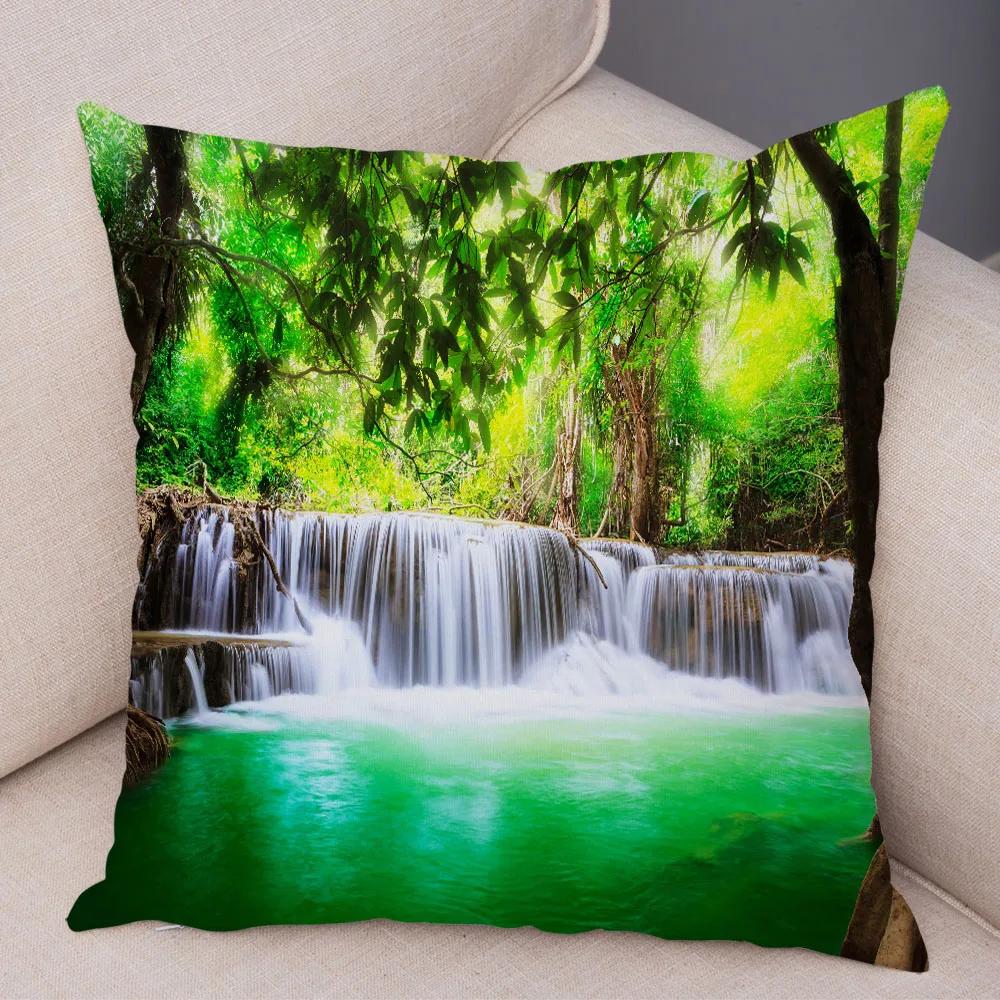 Waterfall Printed Pillow Case for Home Sofa Children Room Decor Beautiful Scenery Pillowcase Soft Plush Cushion Cover 45x45cm