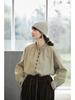 Original Women's Retro Green Hemp Stand-up Collar Embroidered Casual Shirt - New Chinese Style