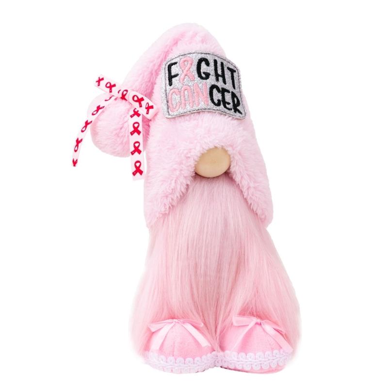 Pink Fight Cancers Gnomes Plushie,Pink Breast Cancers Awareness Gnomes with Ribbon,Stuffed Swedish Tomte for Women 1