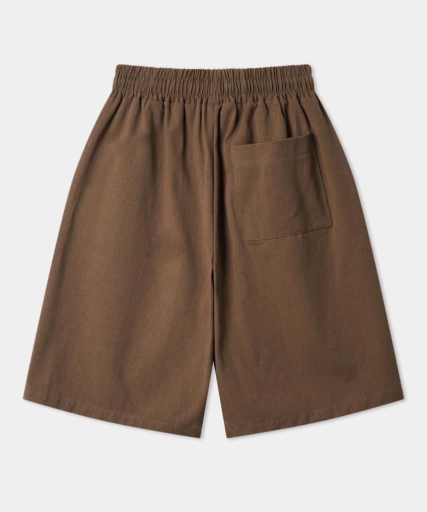 Dekkoloso Washed Cotton Elastic Waist Single-Pleat Half Pants [Brown]