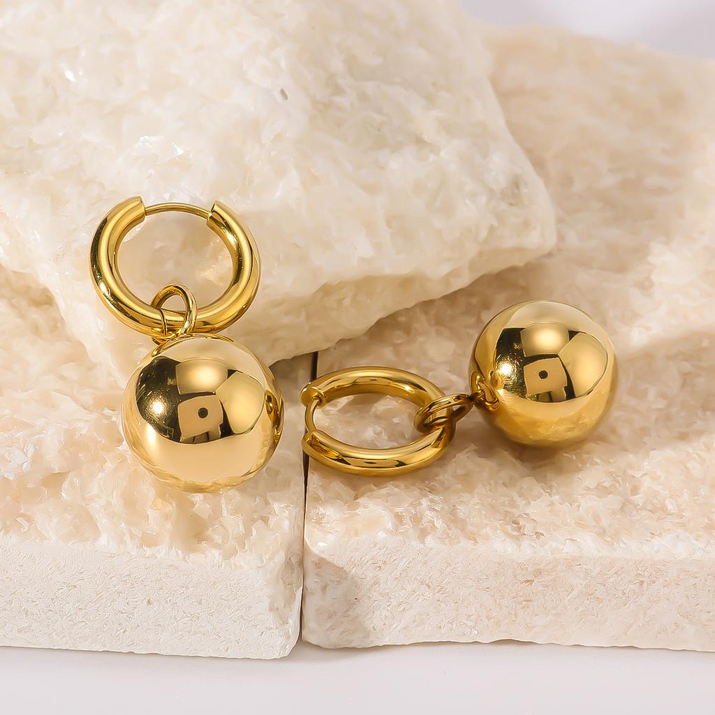 Round Drop Hoop Earrings For Women Gold Color Stainless Steel Drop Stud