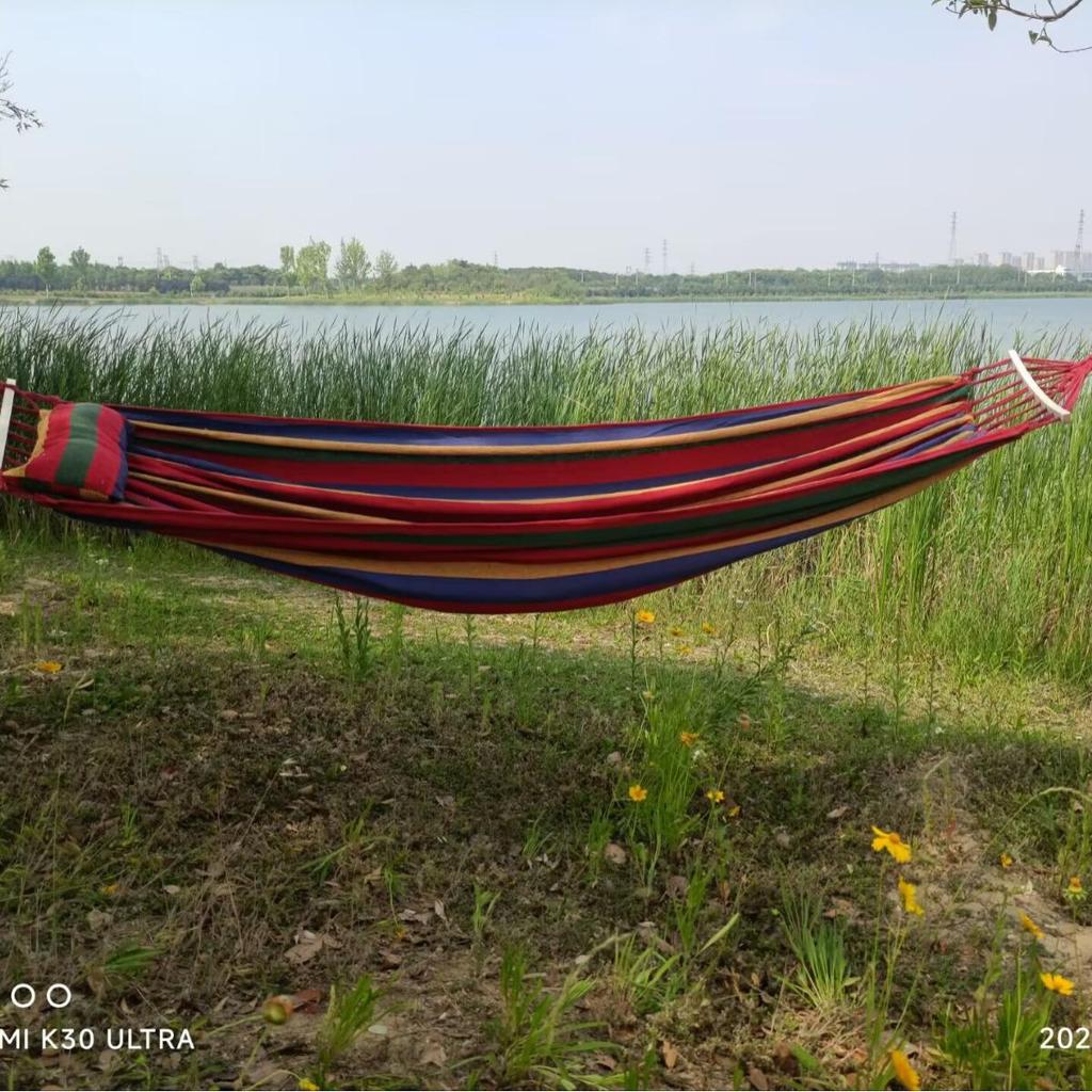 Double Canvas Hammock: Breathable, Anti-Rollover Swing for Camping or Home Relaxation