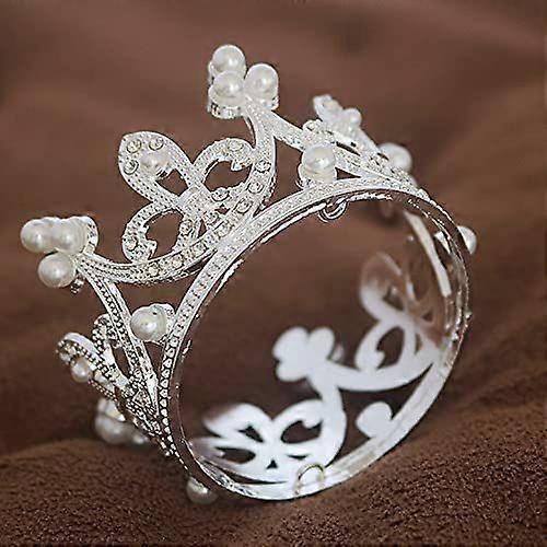 Pärlkristallprinsesskrona - Mini Strass Brudbröllop Nyfödd Baby Krona - Silver