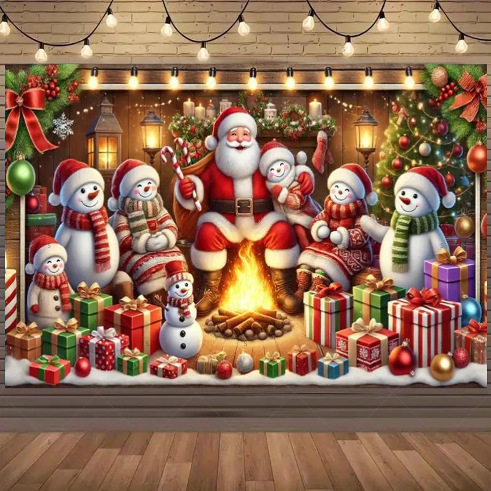 Merry Christmas Background Supplies Winter Snowman Santa Claus Backdrop Xmas Tree Party Decoration Christmas Photography Props