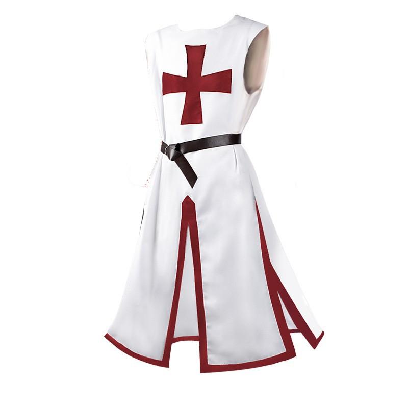 Medieval Vintage Cross-print Long Tunic Men's Costume Robe Belt Classic European-style Stage Festival And Halloween Costume
