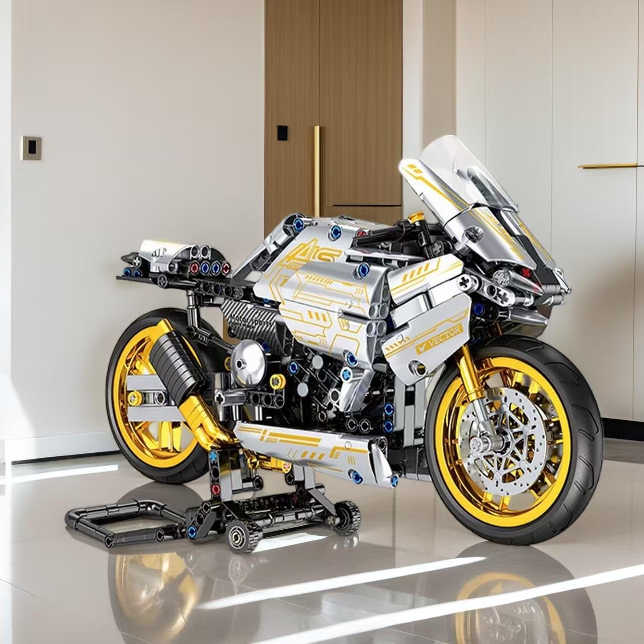 

2431 Pieces of White Gold Motorcycle Constructing Blocks Simple to Assemble ideal for Ages 14 and Up Present Birthdays Christmas Halloween