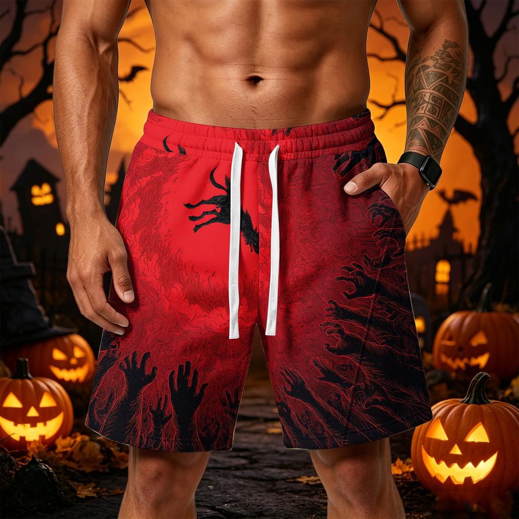 Men’s Halloween Loose Shorts with Drawstring Waist and Side Pockets for Sports and Casual Wear