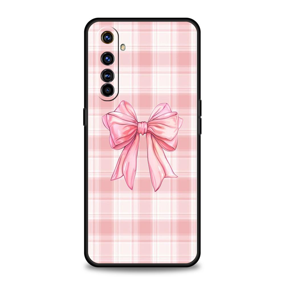 Soft TPU For Realme 11 10 9 Pro Plus GT2 GT3 GT5 C21 C25 C35 C53 C55 C67 Pro 5G Shockproof Phone Case Bow-Knot Pink Bow Pattern