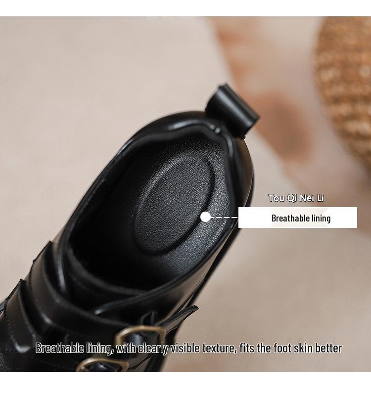 Dámské drobné černé platformové mokasíny - Kolekce jaro/podzim 2025: Všestranné kožené boty JK se silnou podrážkou zvyšující výšku