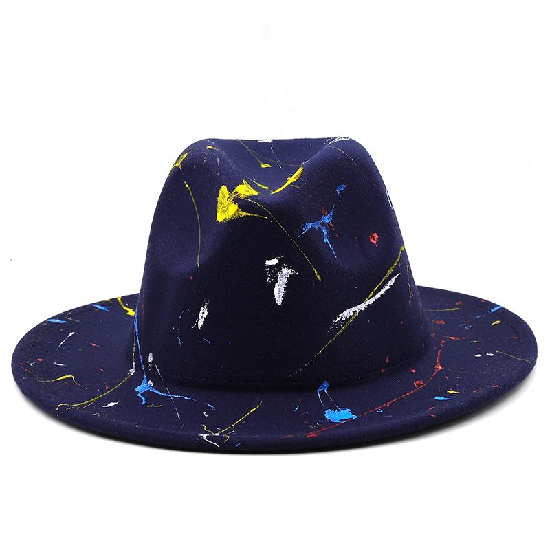 Hat Soft Wool Women Men Graffiti Fedora Hat For Winter Autumn Elegant Lady Gangster Trilby Felt Homburg Church Jazz Hat 55-58CM