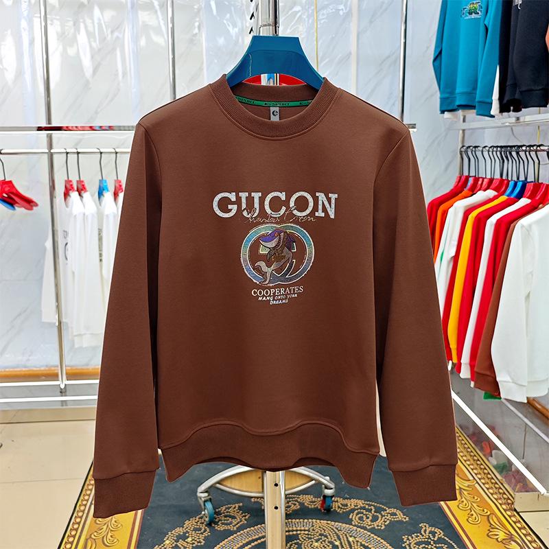 European Trend Men's Round Neck Double-Sided Cotton Hoodie - Comfortable Versatile Plus Velvet Long Sleeve Casual Top for Autumn/Winter