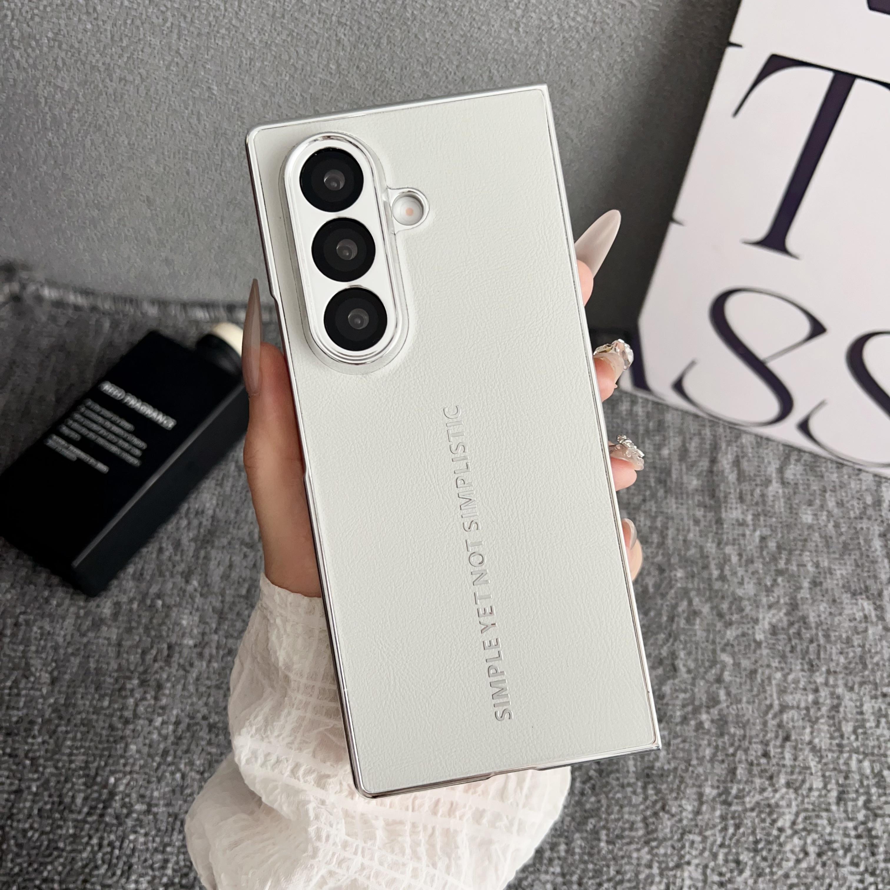 

Роскошный деловой чехол для телефона из электрогальванической гладкой кожи для Samsung Galaxy Z Fold 7 6 5 4 3, с тактильным ощущением кожи, противоударная защитная крышка Galaxy Z Fold6 чёрный