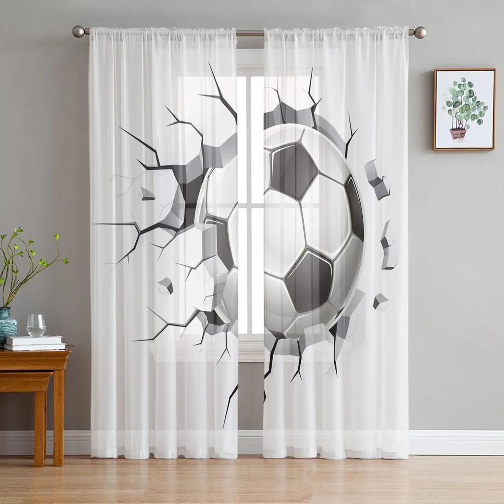 Soccer Football Net Sketch Tulle Sheer Curtains for Living Room Decoration Window Curtain for Bedroom Voile Organza Drapes