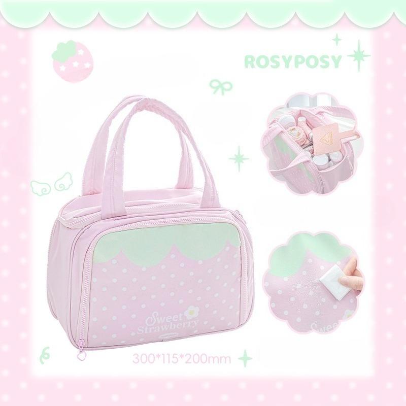 RosyPosy soft music note polka dot cosmetic bag, large capacity partition storage toilet bag travel storage bag
