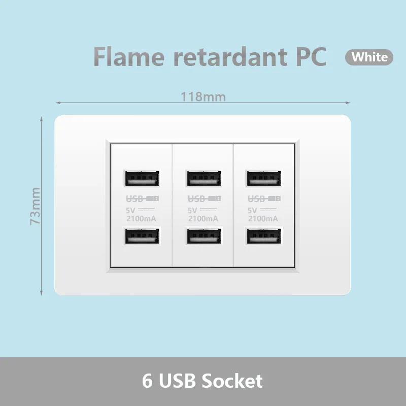118 Type Brazil Korea Universal Usb Wall socket,White PC Panel Charging port,US Italy Chile Double USB 2.1A 5V Power Plug Outlet