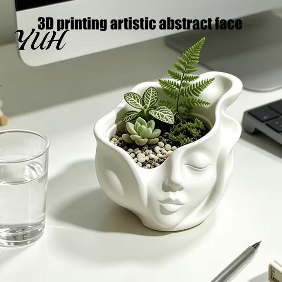 PLA Planter Pot Abstract Human Face Pot, 3D Printed Head Shape Succulents Plants Container Flowerpot, for Home Office Balcony Decor Indoor