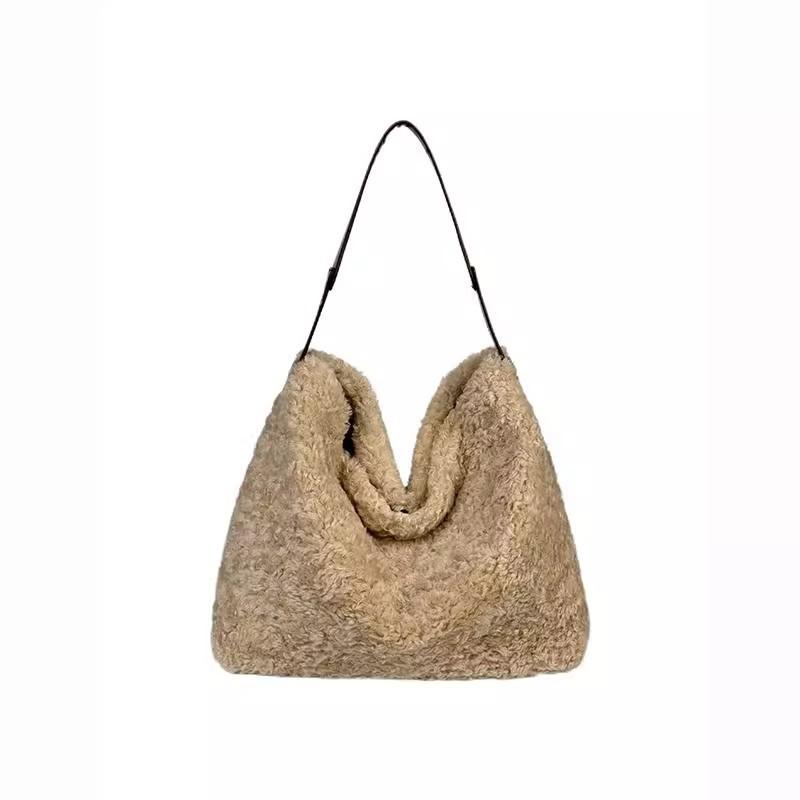 Vintage Faux Lambswool Handbag Women Lazy Style Large Capacity Tote Bag Ladies Fashion Premium Luxury Simple Office Shoulder Bag