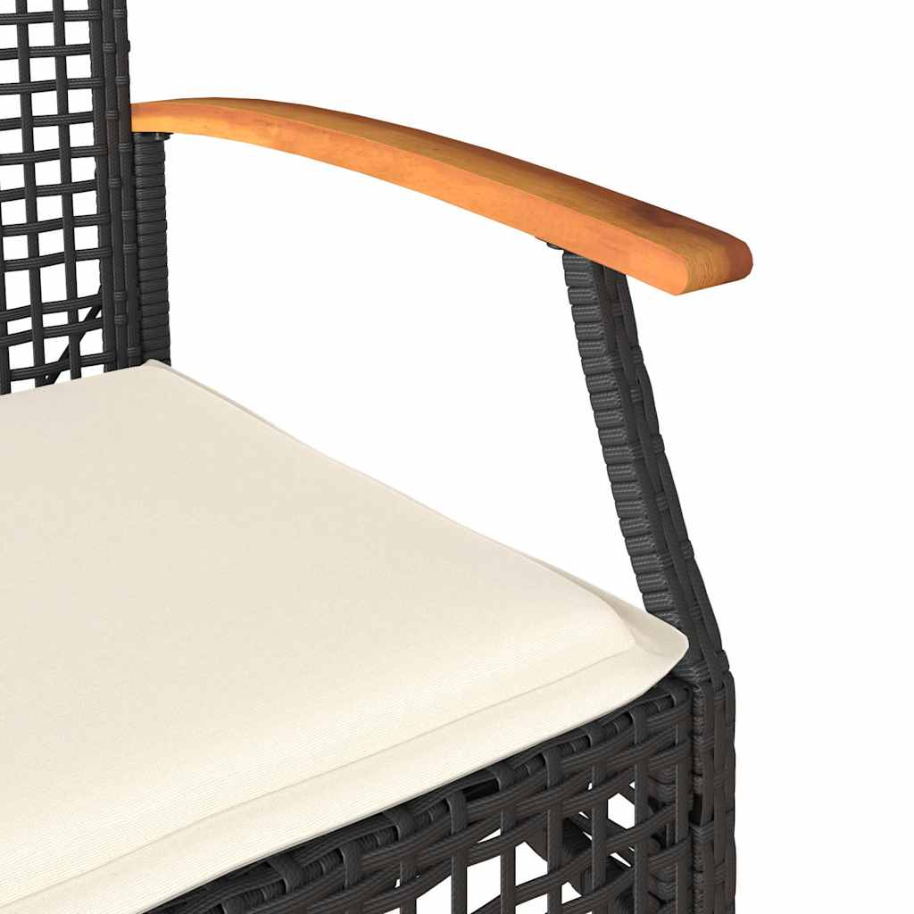 Garden Chairs with Cushions 2 pcs Black Poly Rattan & Acacia Wood