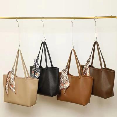 New Women's Bag Retro Large-capacity Commuter Underarm Bag Solid Color Soft-faced Child and Mother Tote Bag Silk Scarf Shoulder Bag