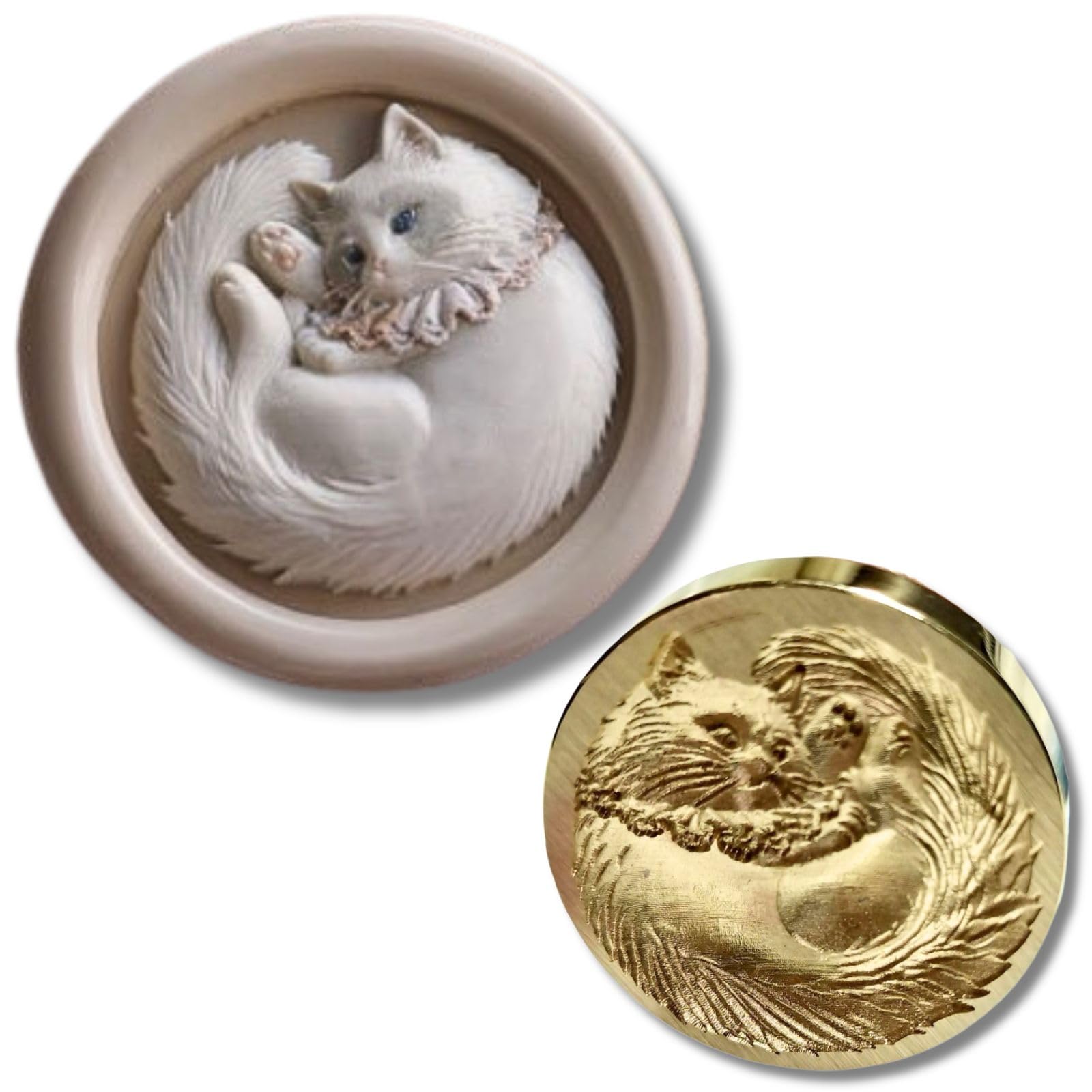 

techichidou Animal Sealing Stamp Sealing 25mm [Cat, Dog, Series] Head, Wax, (Curled-up Cat)