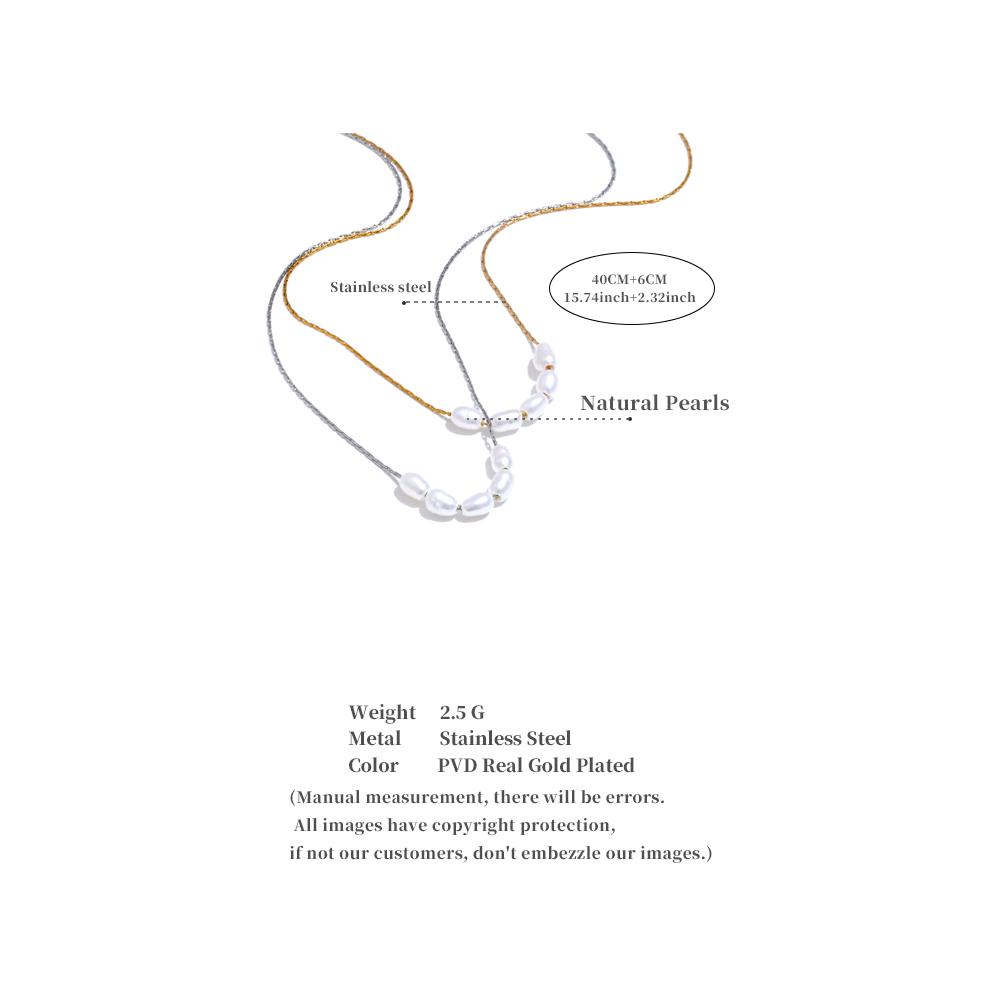 Yhpup Natural Freshwater Pearls Stainless Steel Chain Necklace for Women Waterproof Chic Fashion Collar Jewelry Gift Waterproof
