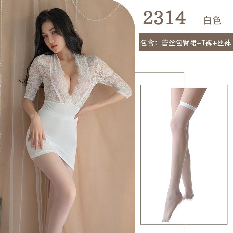 Sexy Lingerie Sexy Lace Dress Uniform Seduction Secretary Skinny Hip Wrap Dress Passion Dress