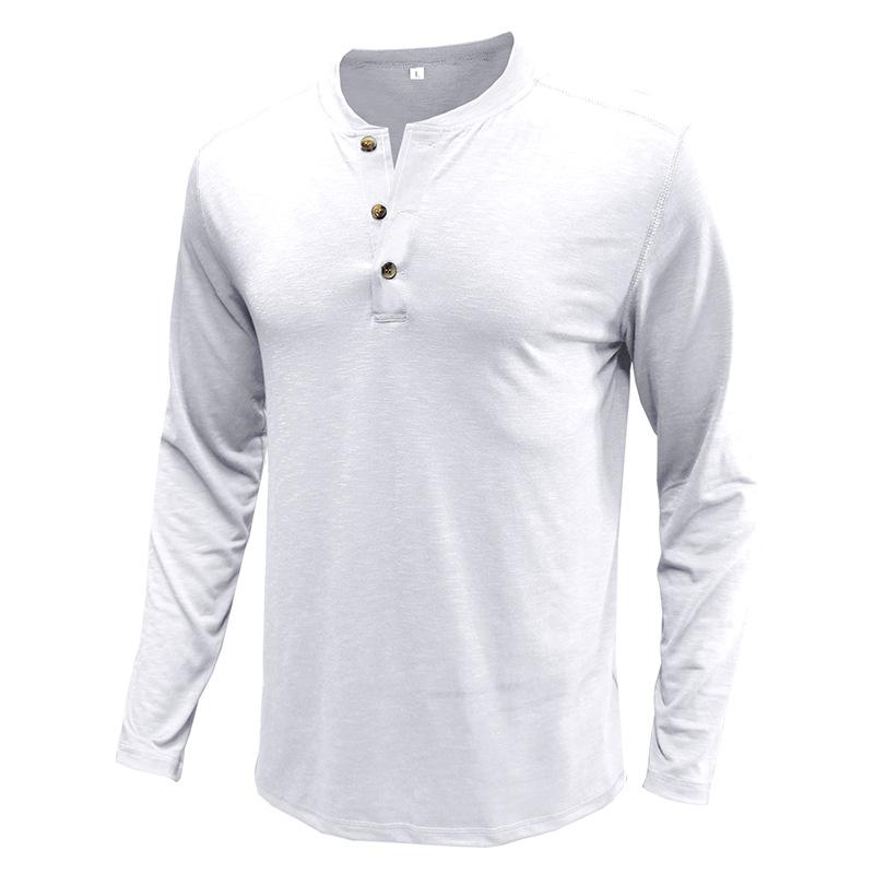 Autumn and Winter Classic Solid Round Neck Button Long Sleeve Men's T-Shirt