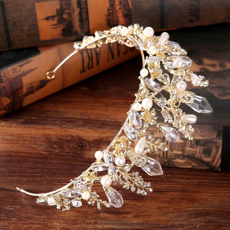 Bridal Crown Headdress Luxurious Baroque Golden Crown Crystal Forest Pearl Headband Wedding Dress Accessories Hair Accessories