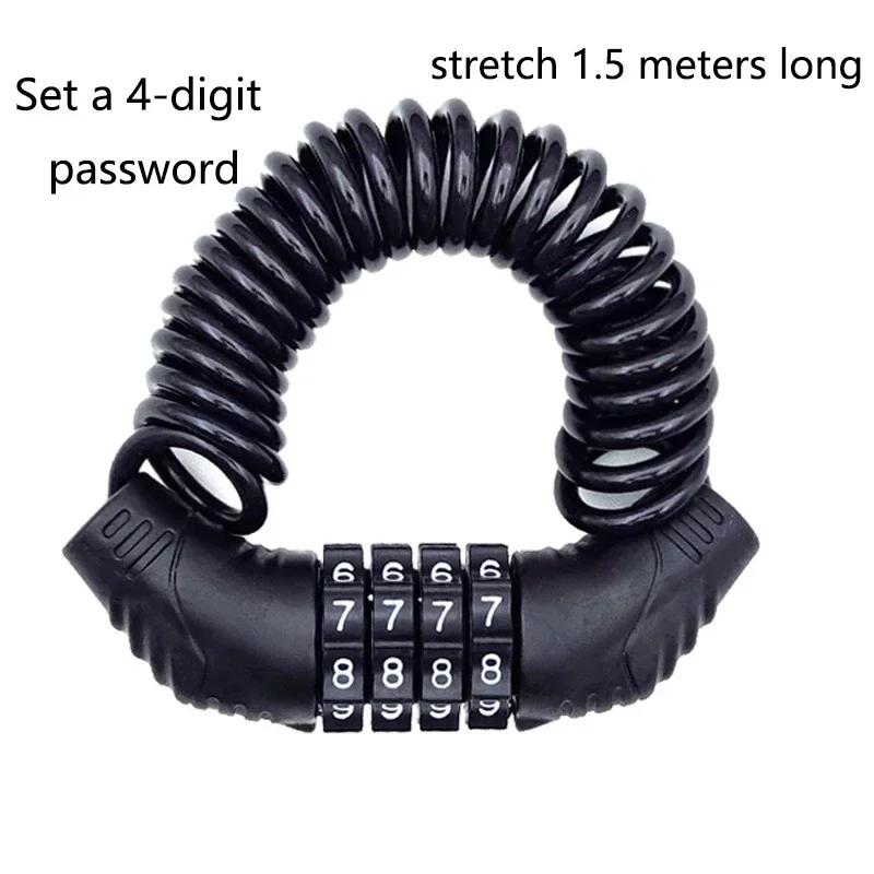 4-Digit Combination Lock for Bicycle Motorcycle - Steel Cable Password Lock , Anti-Theft Helmet Lock Security Chain