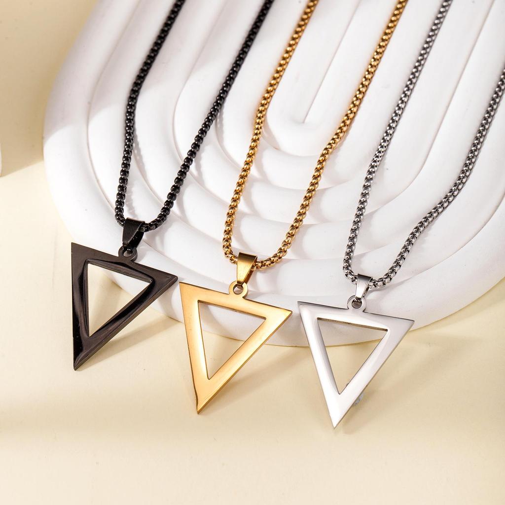 Minimalist Geometric Stainless Steel Triangle Pendant Necklace for Men