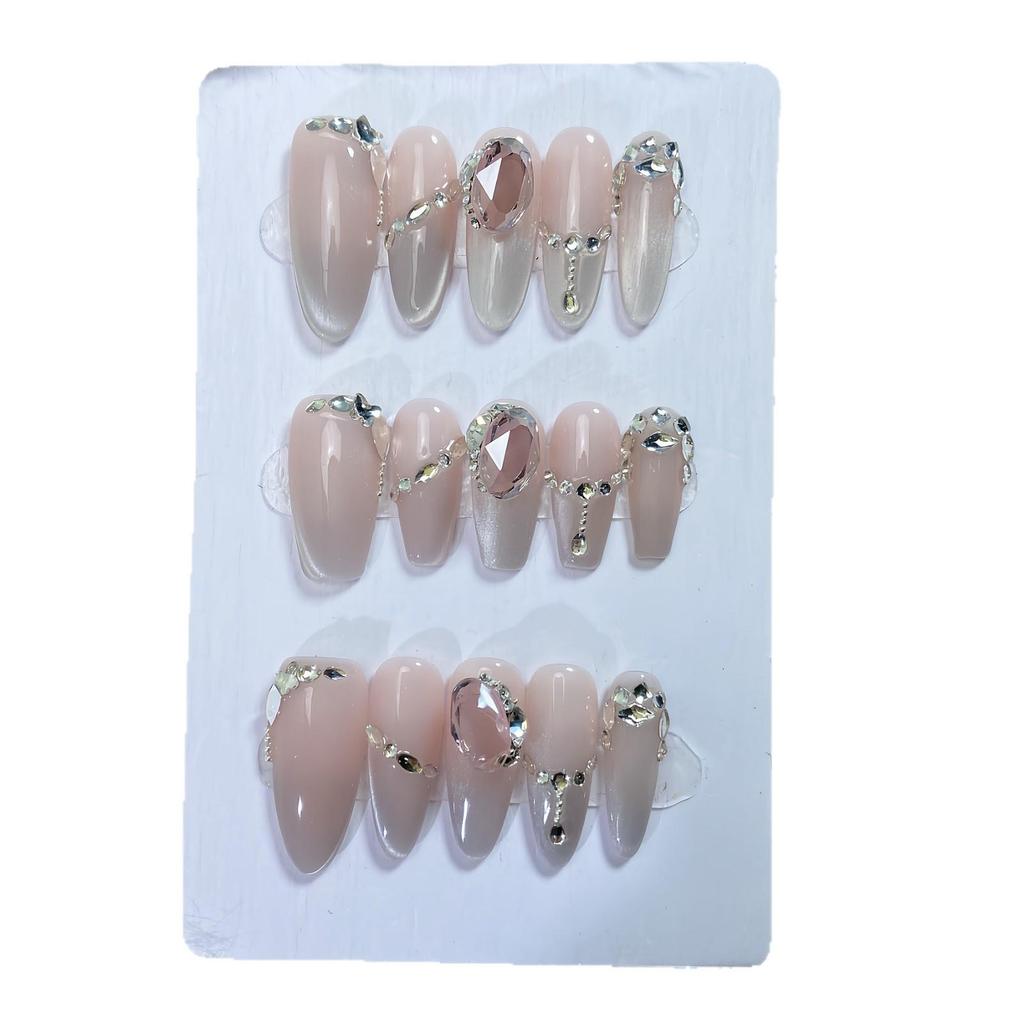 Handmade Silver Diamond Fairy Cat Eye Nails - Luxury Style, Ready Stock