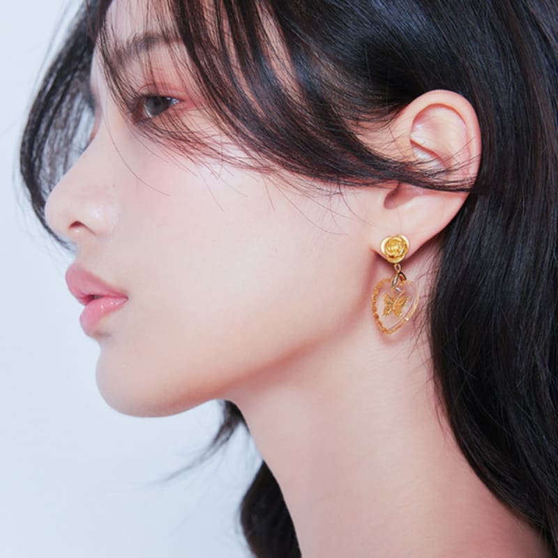 LOVUEE Golden Rose Butterfly Crystal Earrings