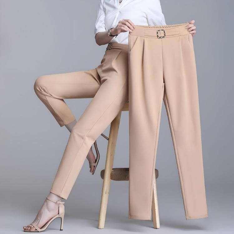 Damenmode, hohe Taille, elastische Haremshose, lässige Caprihose für Pendler mit Taschen und Schärpen, elegant, einfarbig, 4XL