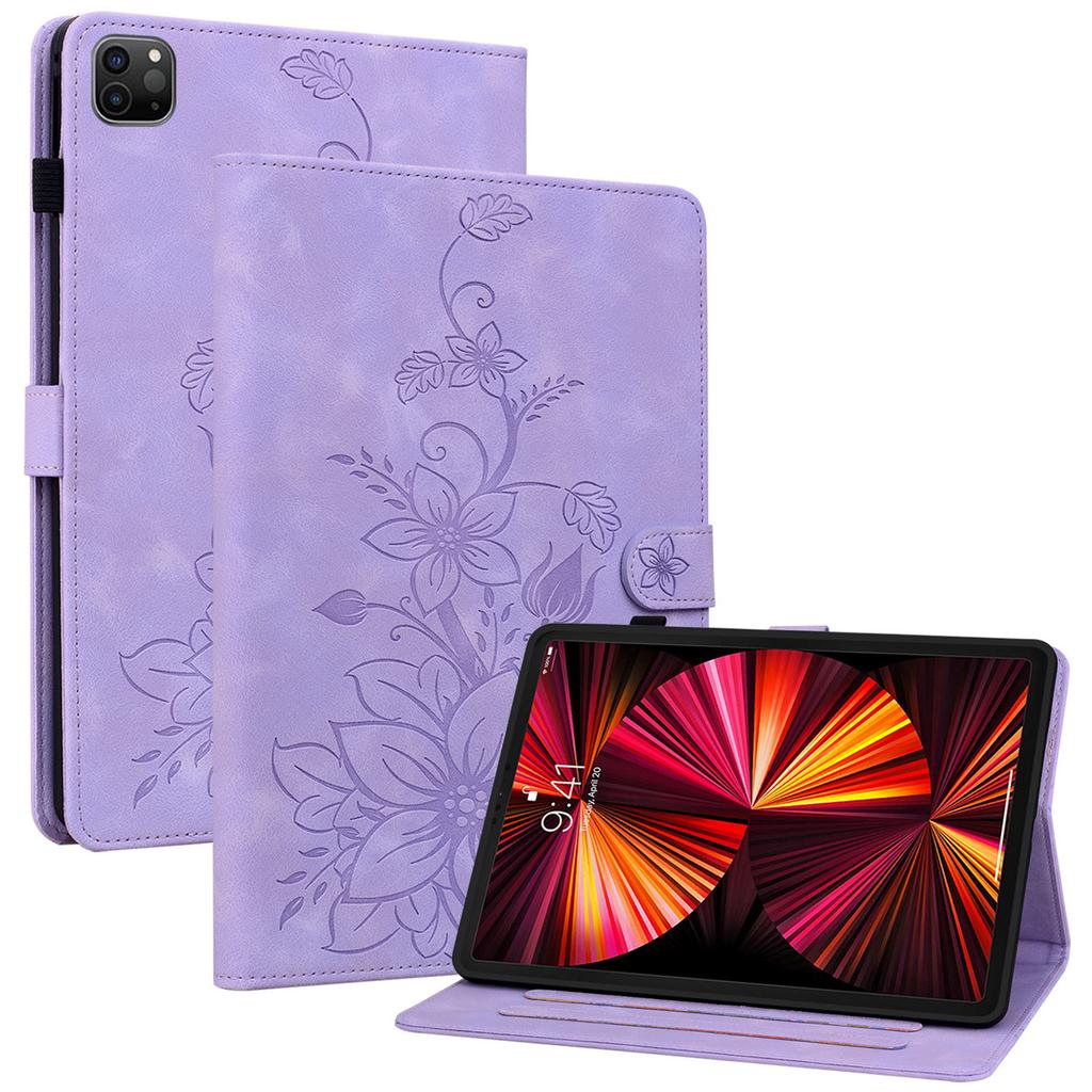 For iPad Pro 12.9 (2020)/(2021)/(2022) Tablet Case Shockproof Flower Imprint PU Leather Flip Cover