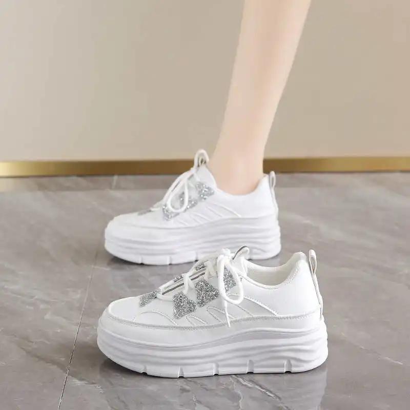 Thick Sole Perforated Shoes Woman Wide Heel Oxford Brand Luxury Women Ladies Platform Sneakers Sports Athletics Trend