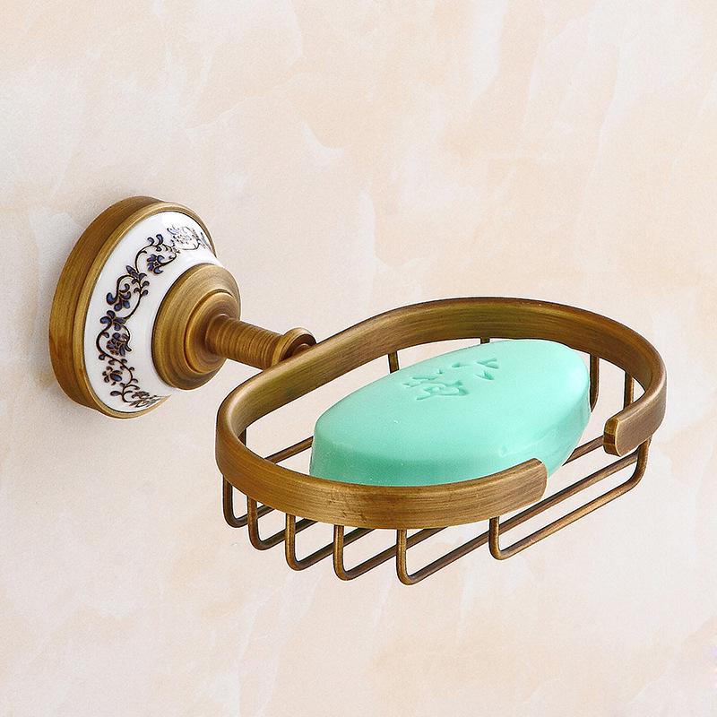 European Antique Brass Double Towel Bar & Shelf Set