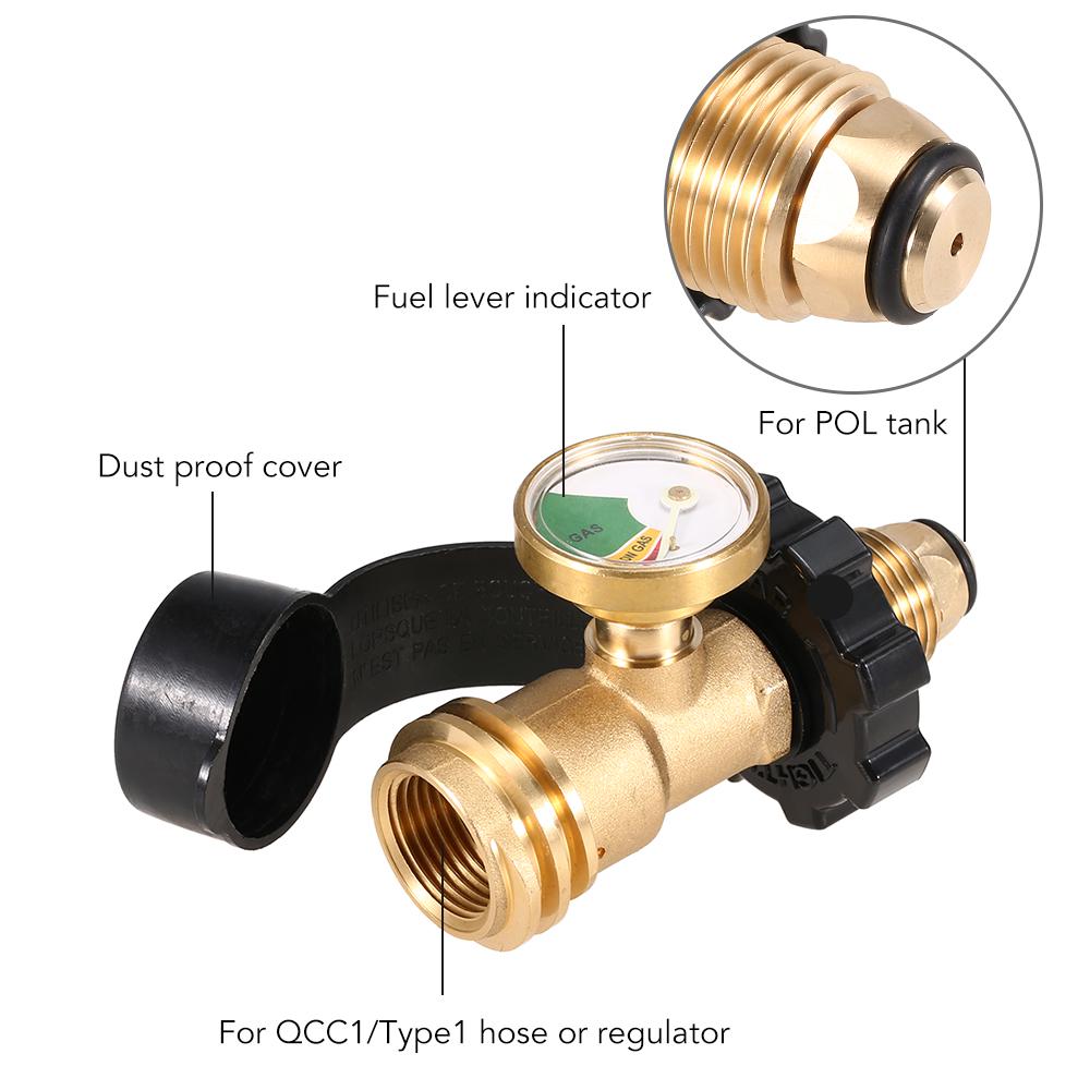 Propane Tank Adapter Solid Brass Regulator Valve Safety POL Tank Convert to QCC1 Type1 Regulator Hose with Gauge